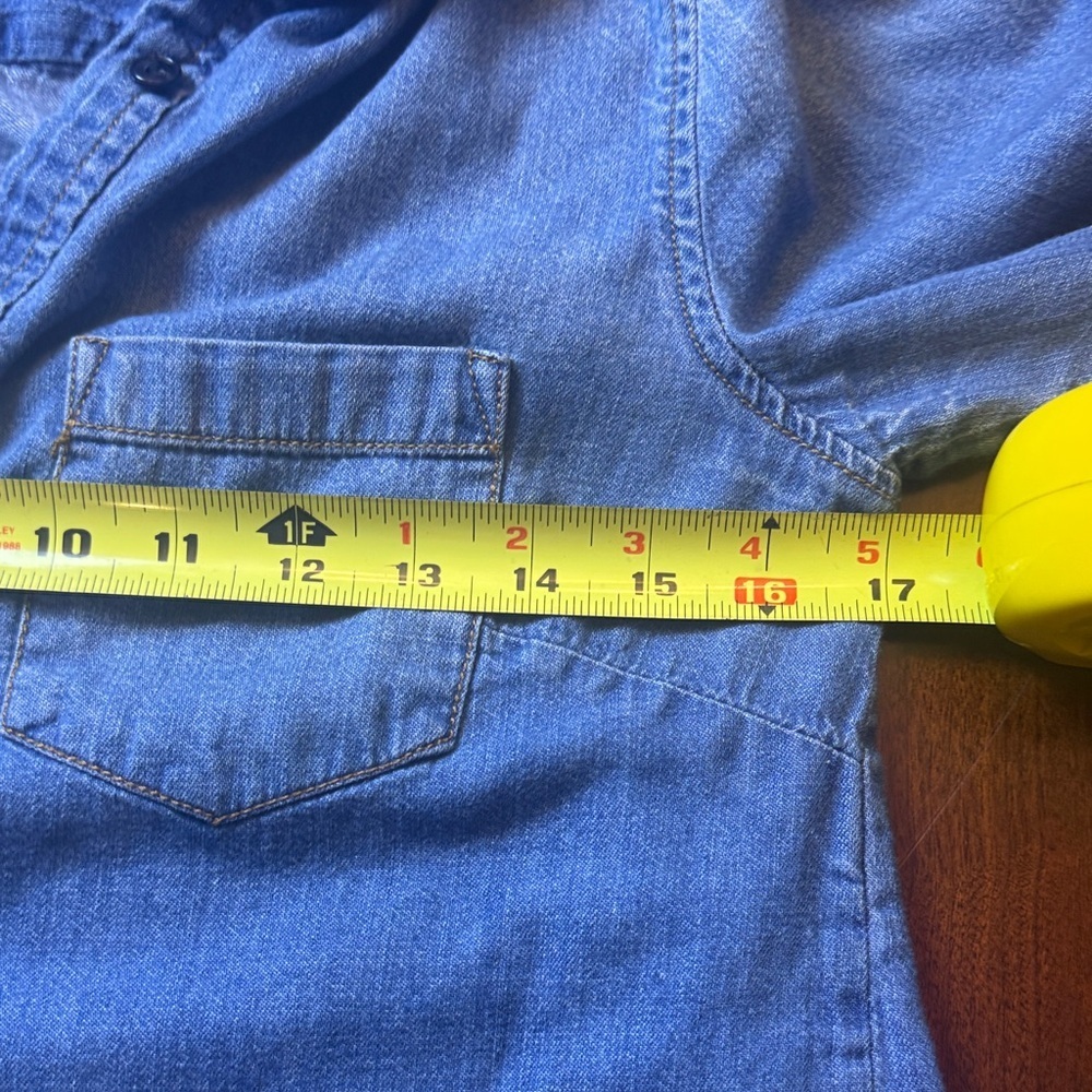 J. Crew Popover Chambray Button Front Pocket Causal Top - Picture 8 of 11